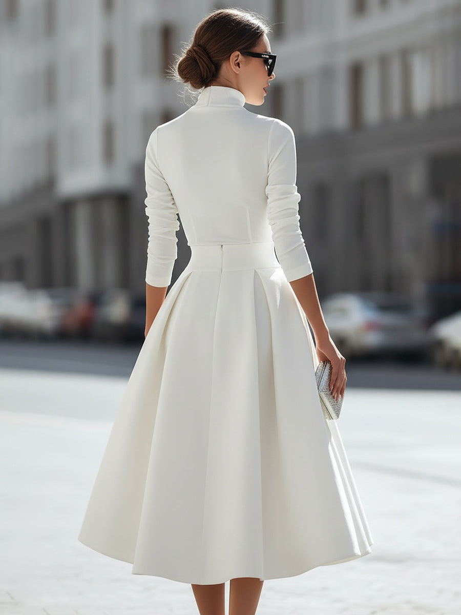 Long Sleeve High-Neck Top And Midi Skirt Two-Piece Set