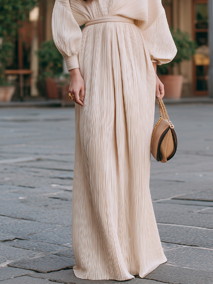 Aurelia Two-Piece Pleated Lantern-Sleeve Set