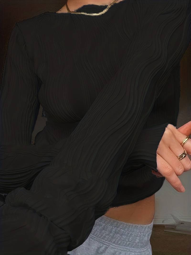 Women's Long Sleeve Top - Fitted with 3D Textured Pattern