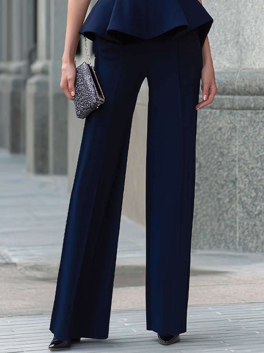 Sculpted Peplum Top And Tailored Wide-Leg Pants Set