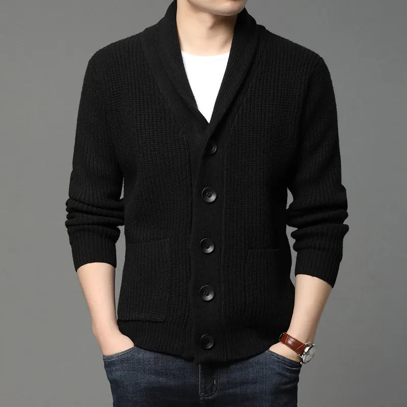 Men’s Shawl Collar Cardigan – Refined Ribbed Knit