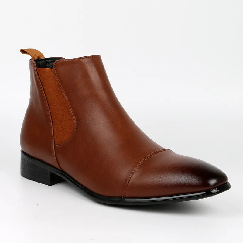 Men’s Faux Leather Chelsea Boots – Cap Toe, Elastic Gusset