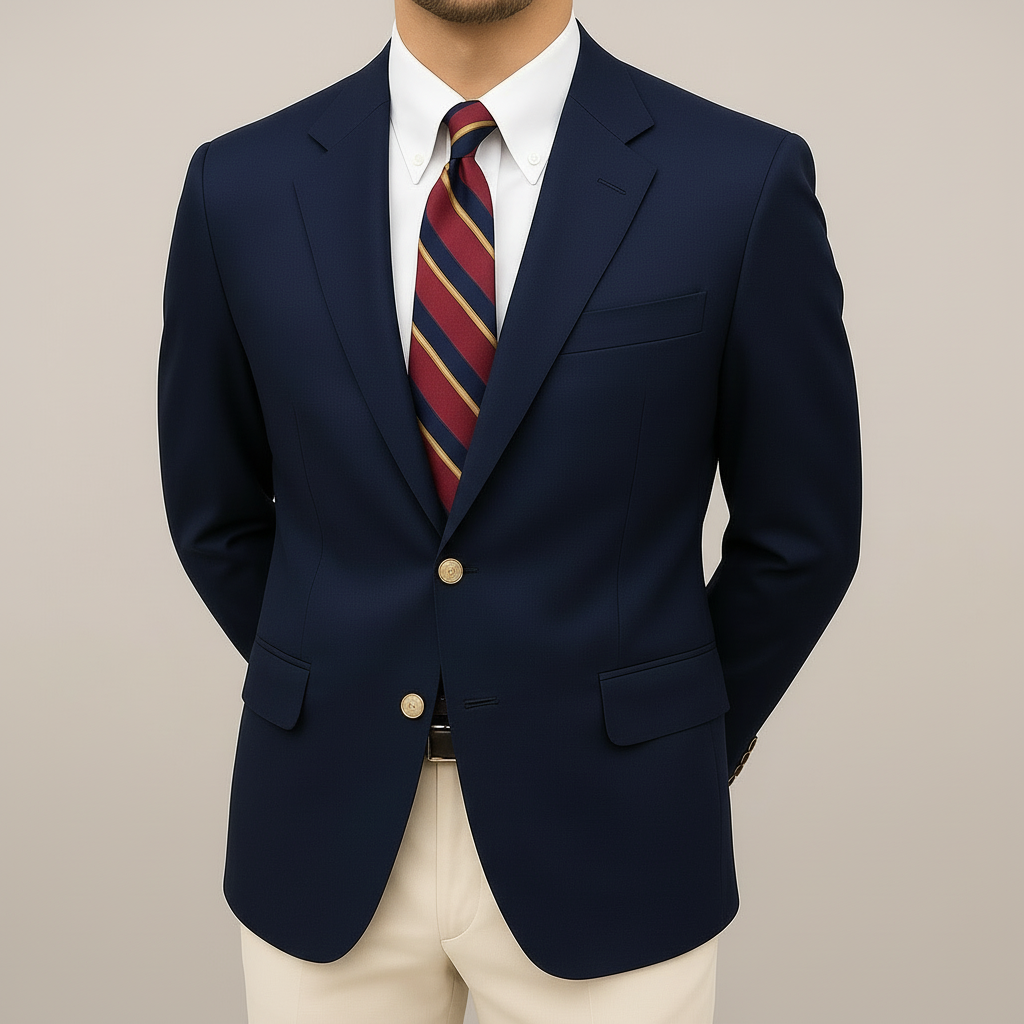 Men’s Formal Blazer – Classic Notch Lapel Jacket with Gold Button Detailing