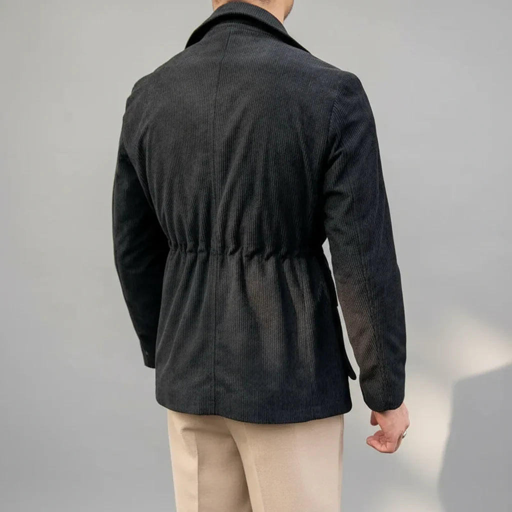 Men’s Tailored Blazer – Herringbone with Gold-Tone Buttons