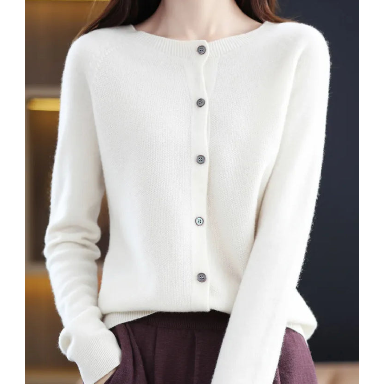 Mercy Cardigan Femme – Elegant Cardigan in Merino Wool & Soft Cashmere with Round Neck