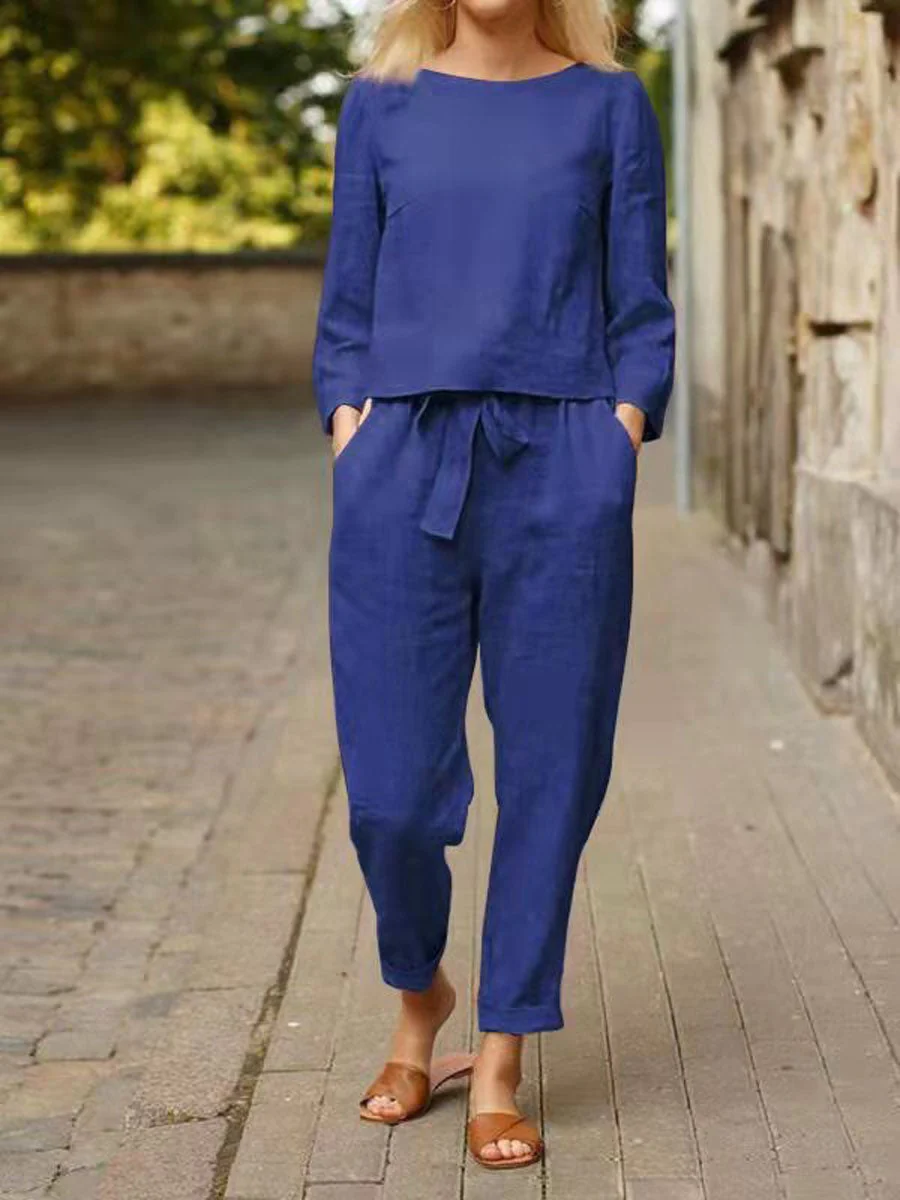 Casual and Stylish Long Sleeve Top and Trousers Set for Women