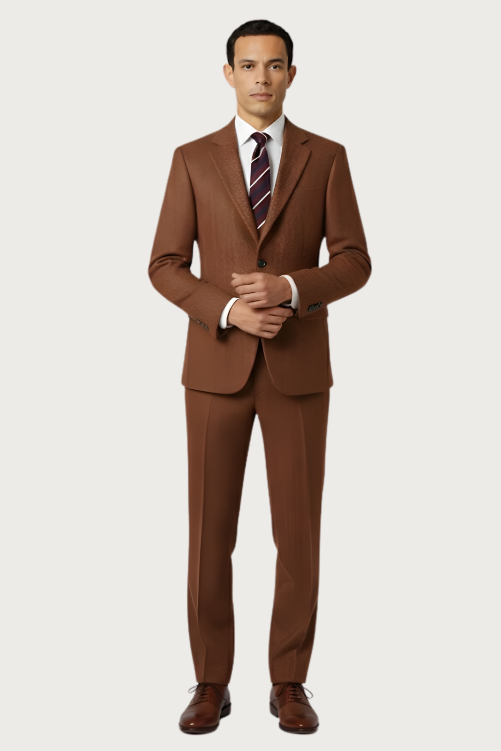 Men’s Burnt Rust Three-Piece Tweed Suit – Tailored Herringbone Blazer, Waistcoat and Trousers