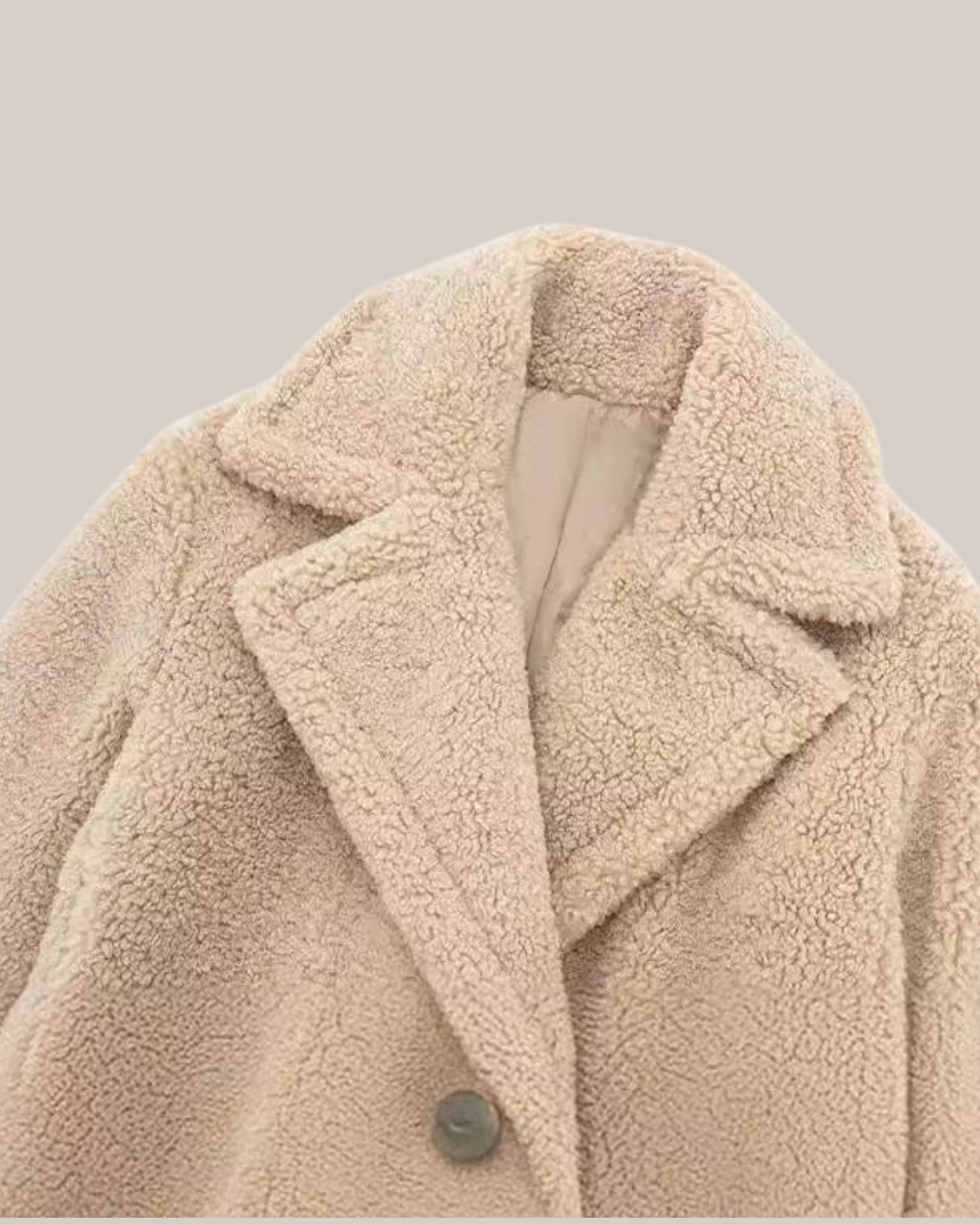 Women’s Long Teddy Coat – Double-Breasted Winter Outerwear with Lapel Collar