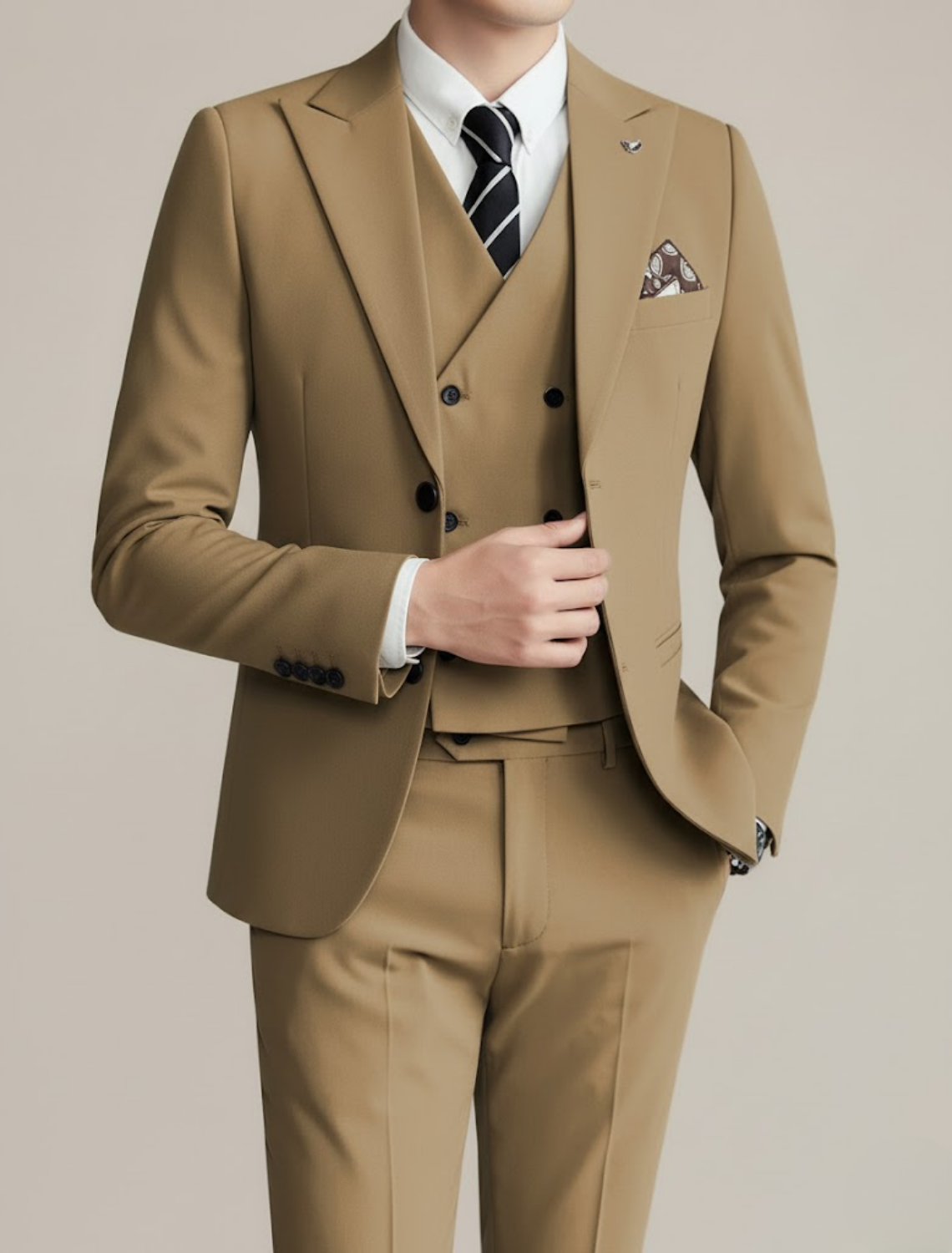 Men’s Three-Piece Suit – Tailored Formal Wedding Ensemble