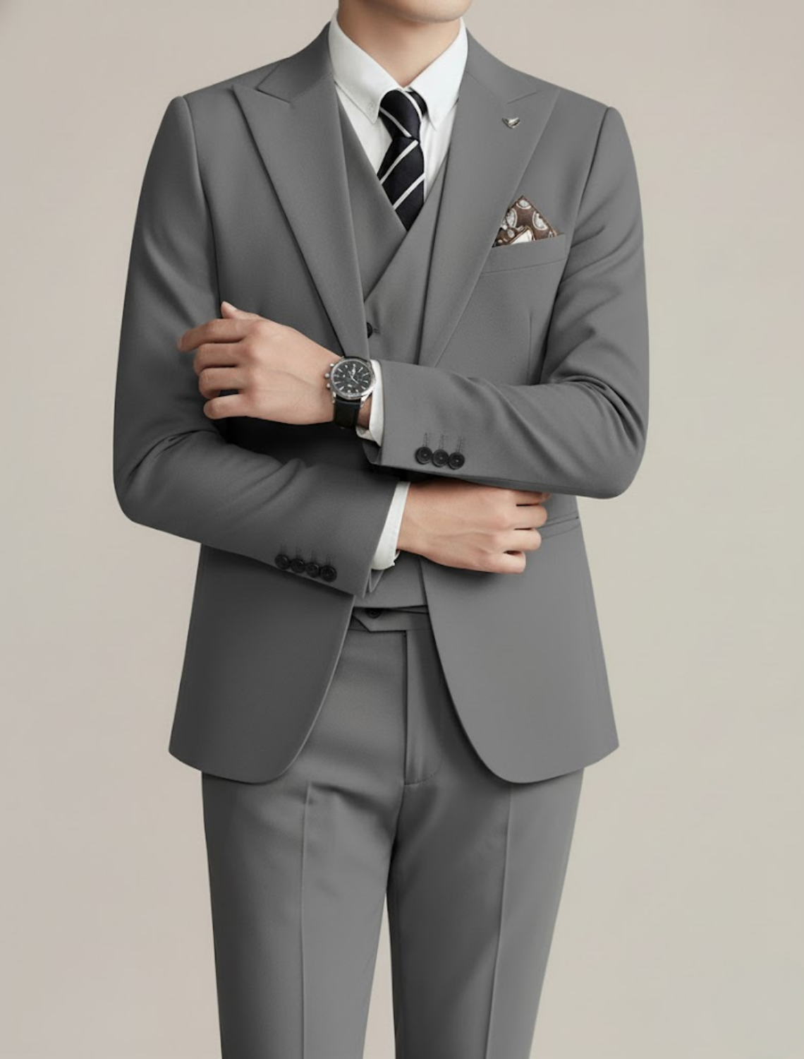 Men’s Three-Piece Suit – Tailored Formal Wedding Ensemble