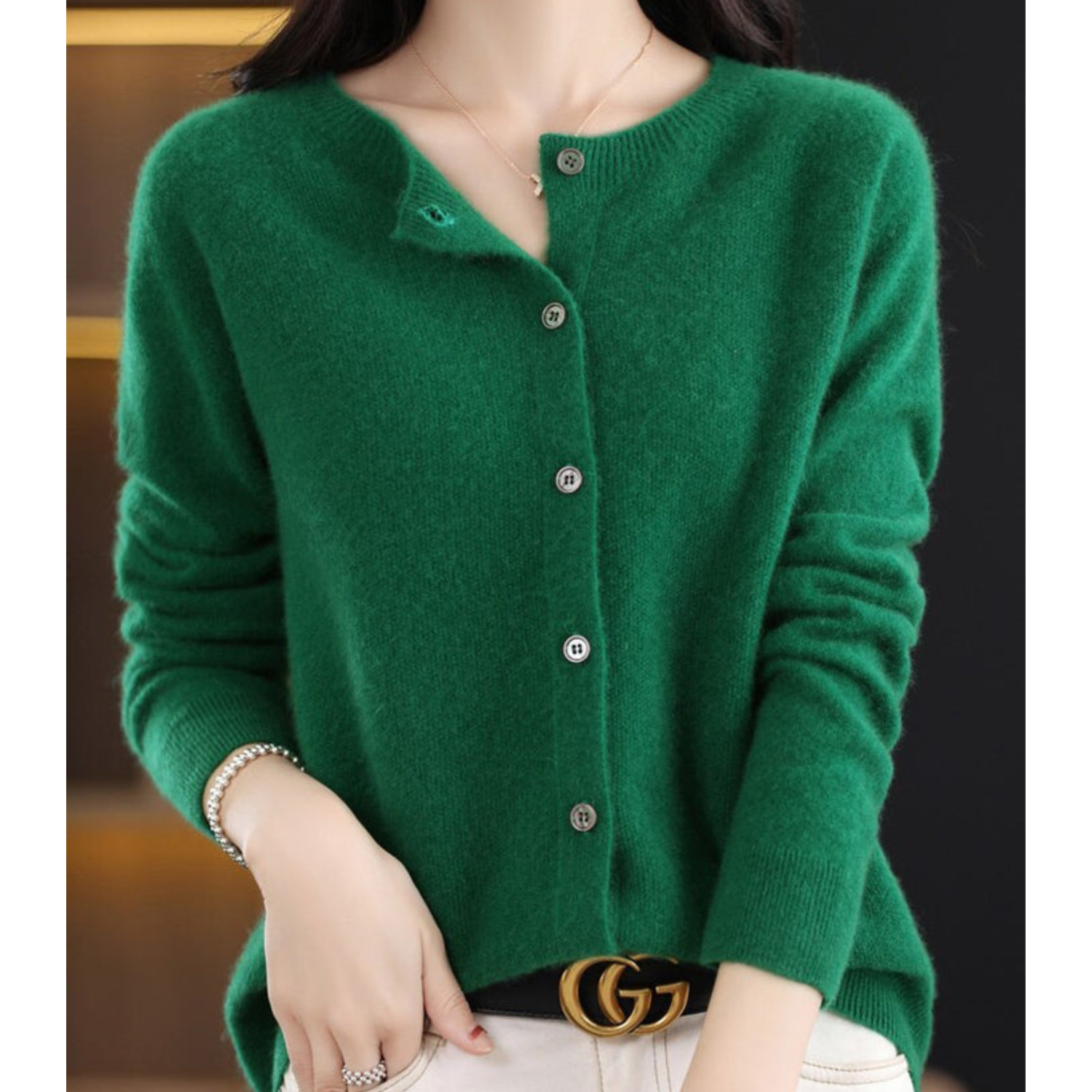 Mercy Cardigan Femme – Elegant Cardigan in Merino Wool & Soft Cashmere with Round Neck