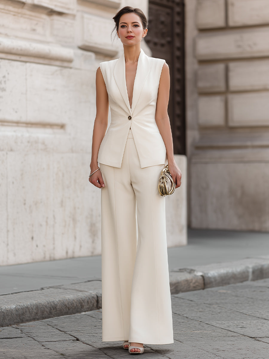 Tailored Sleeveless Vest And Wide-Leg Pants Set
