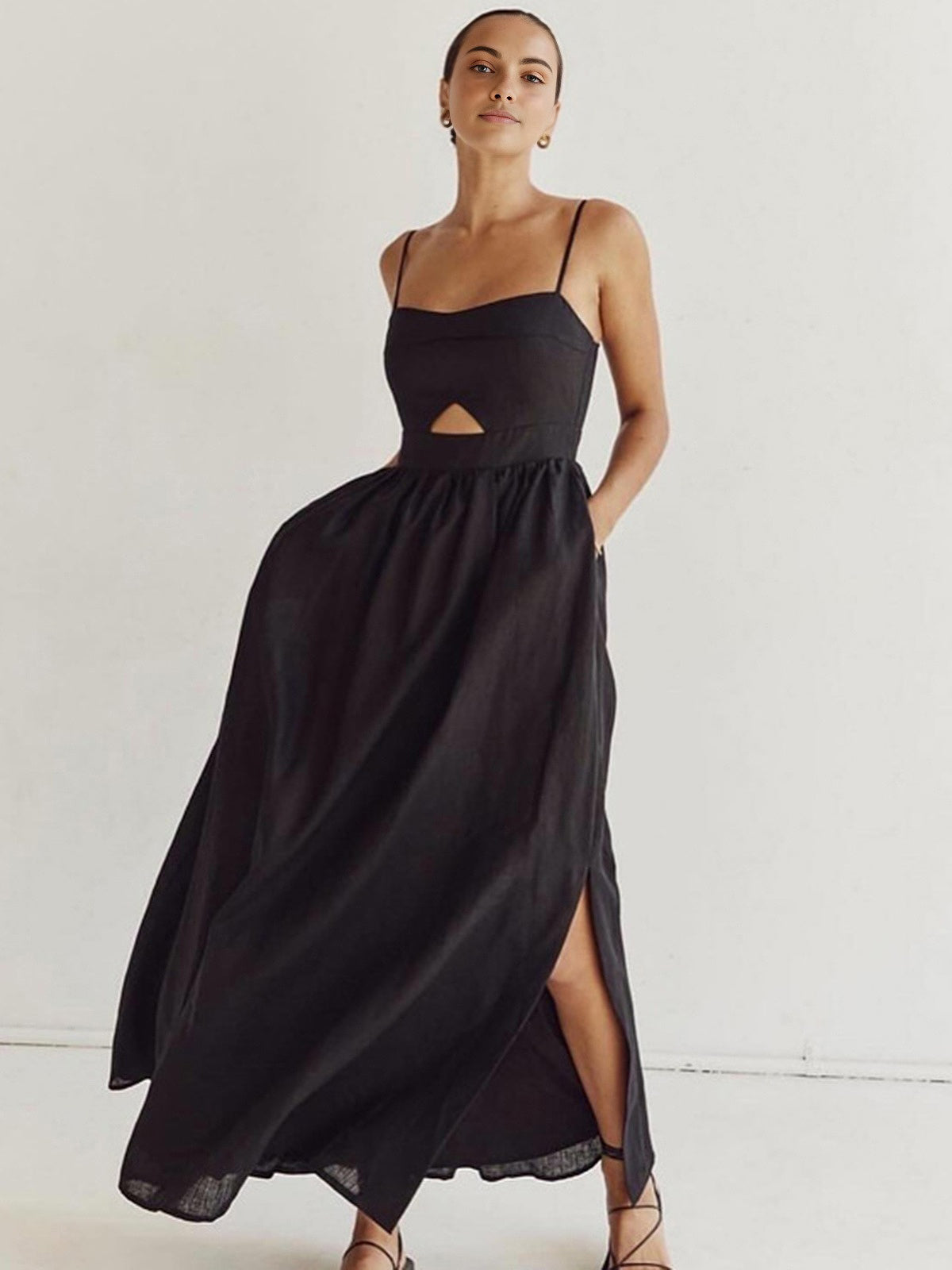 Flowy Black Maxi Dress for Women
