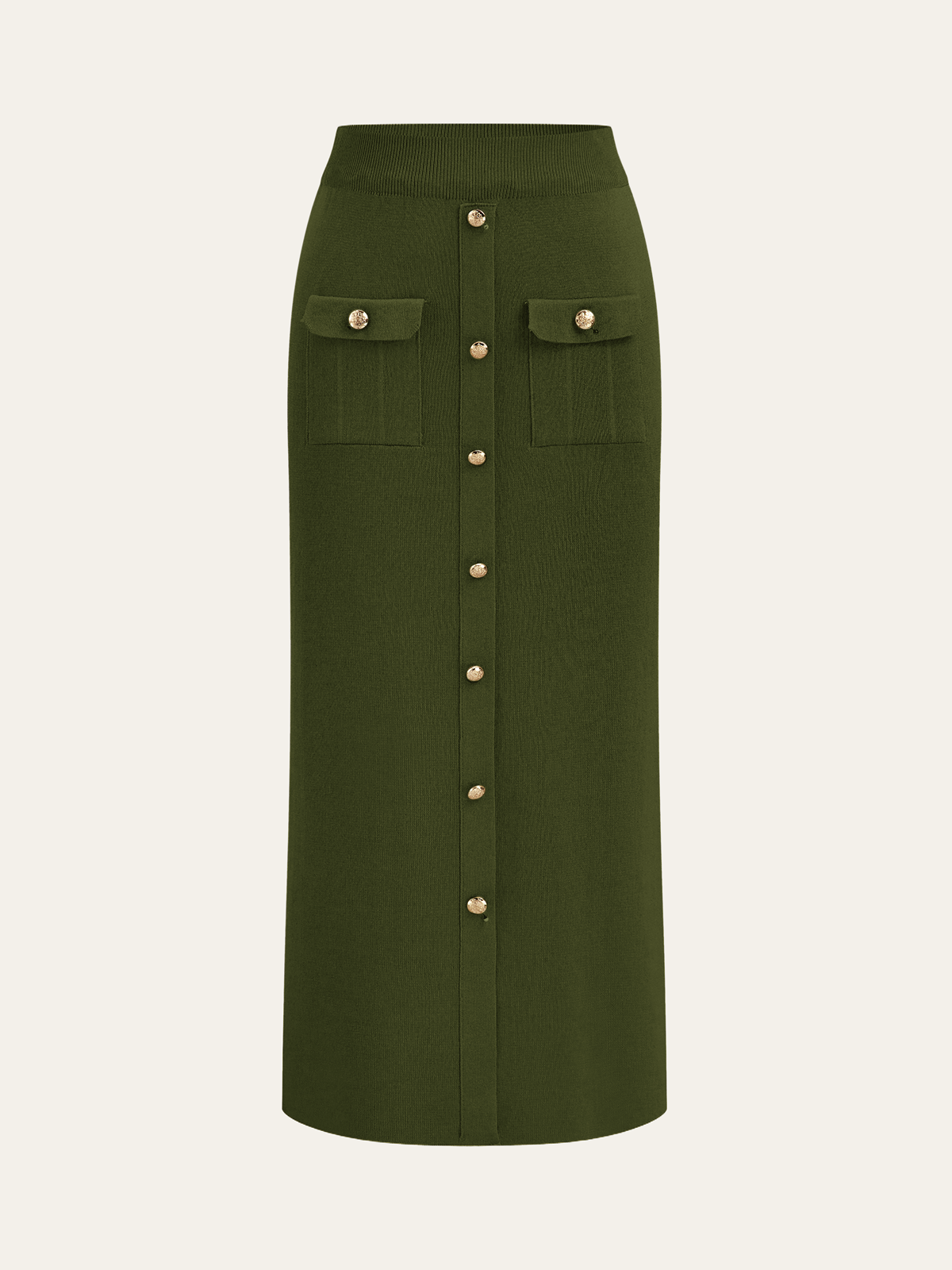 Metal Button Collared Cardigan and Midi Skirt Set