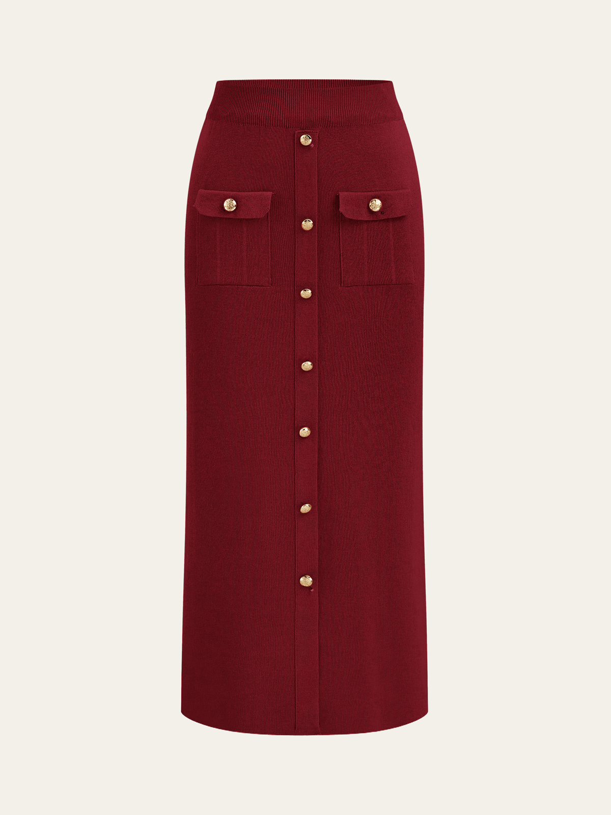 Metal Button Collared Cardigan and Midi Skirt Set