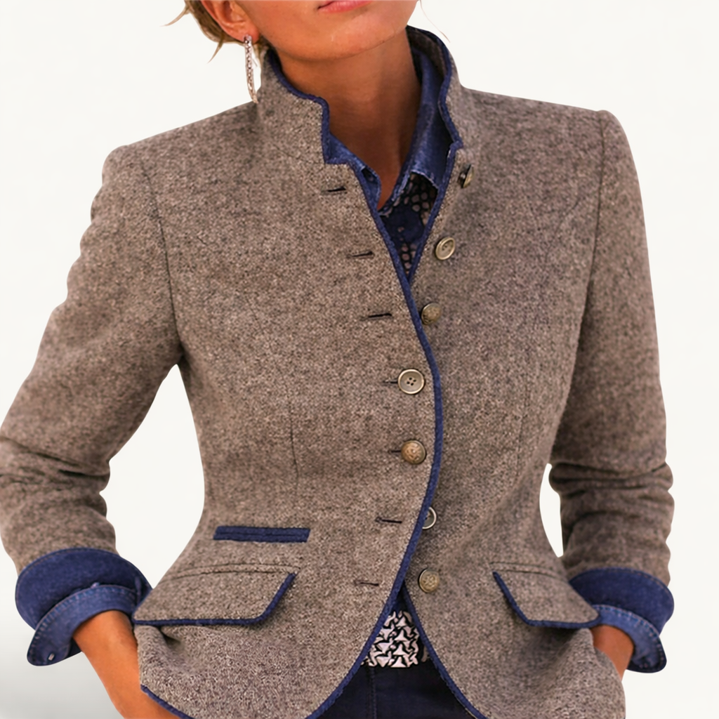 Women’s Tailored Short Blazer with Stand Collar – Smart Casual Layer