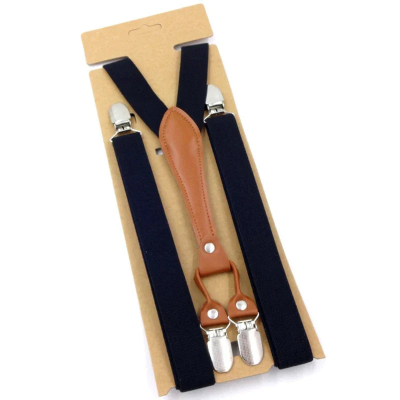 Classic Men’s Suspenders with Leather-Look Accent – Adjustable Y-Back Style