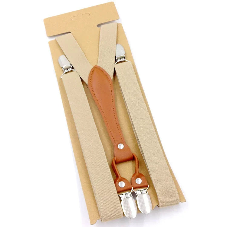 Classic Men’s Suspenders with Leather-Look Accent – Adjustable Y-Back Style