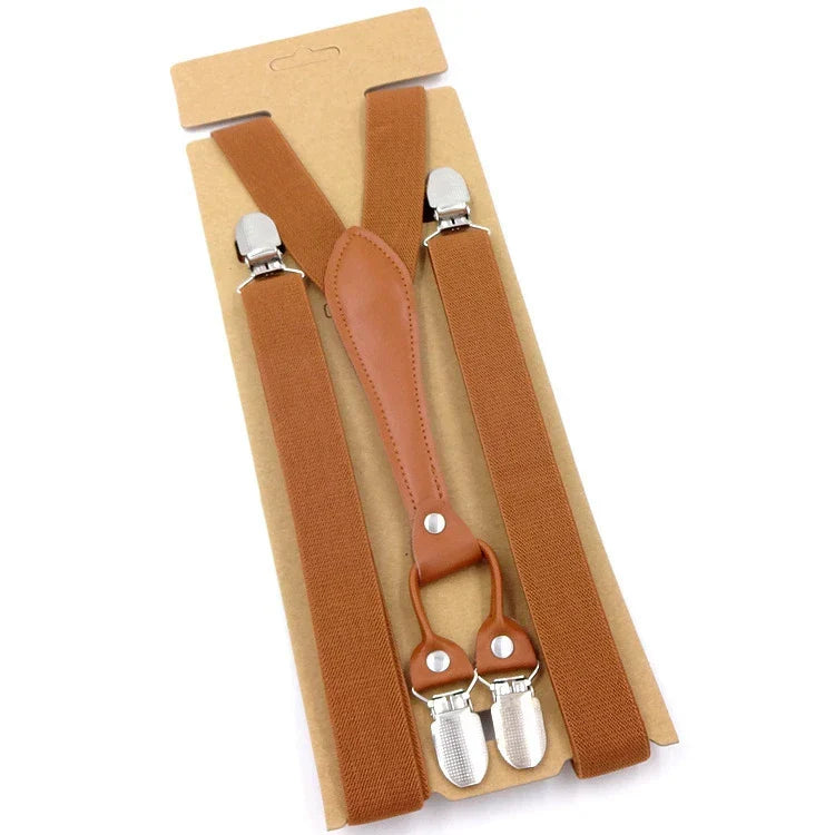 Classic Men’s Suspenders with Leather-Look Accent – Adjustable Y-Back Style