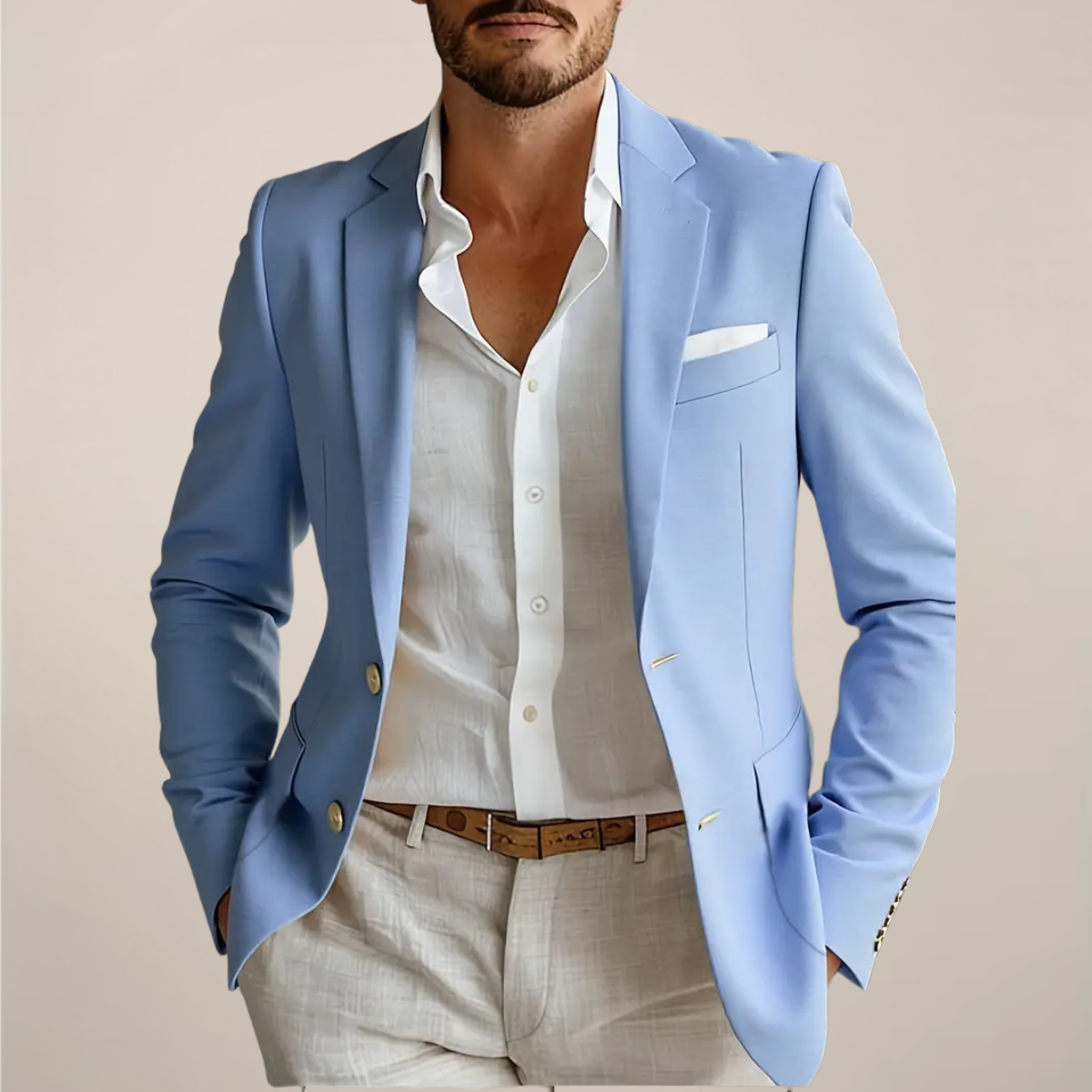 Coverless Pockets Linen Blend Two-Piece Suit – Tailored Fit
