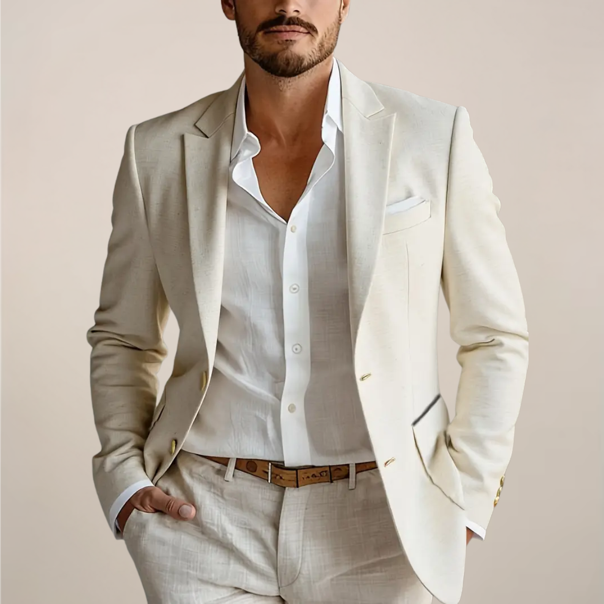 Coverless Pockets Linen Blend Two-Piece Suit – Tailored Fit