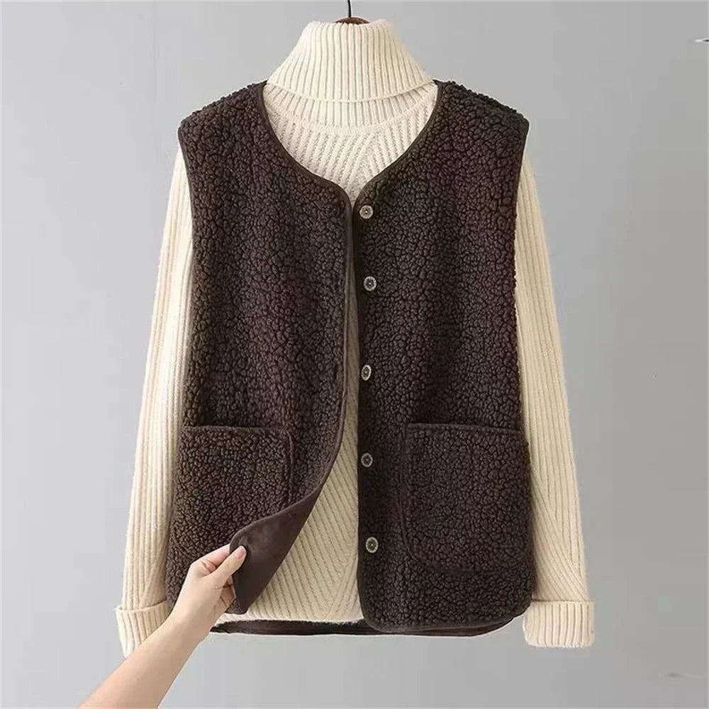 Kate Women's Sleeveless Vest – Sherpa Sheep Wool Effect Warm, Lightweight & Casual
