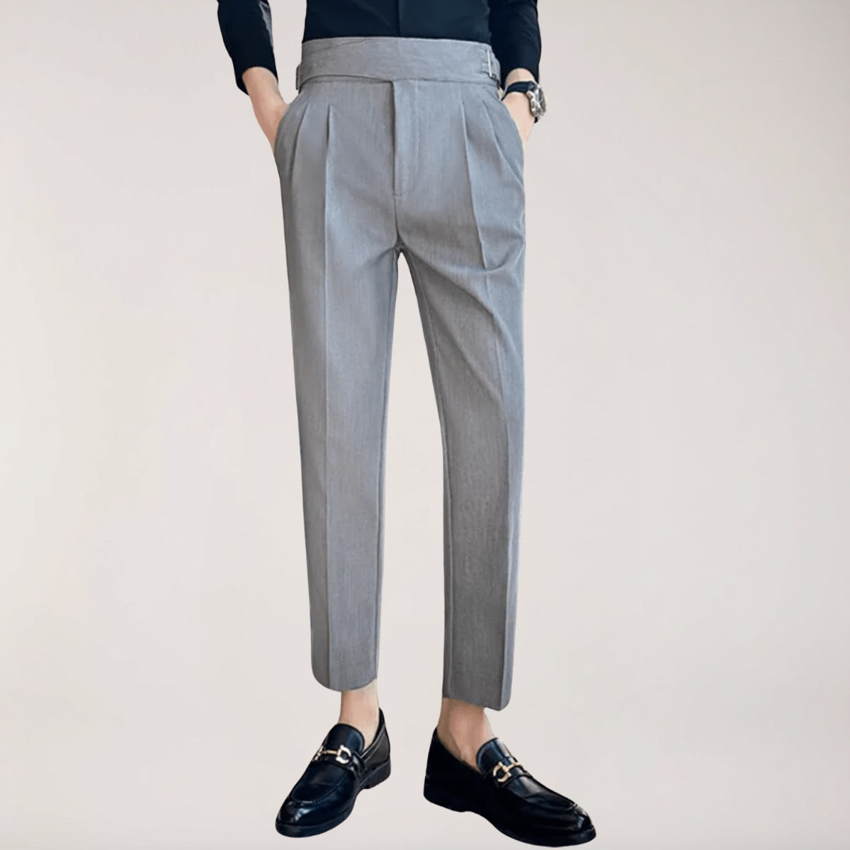 High Waisted Pleated Men's Formal Straight Fit Trousers