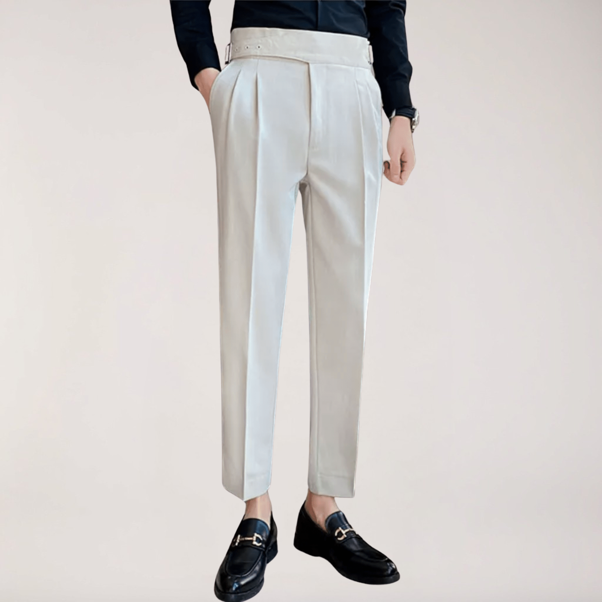 High Waisted Pleated Men's Formal Straight Fit Trousers