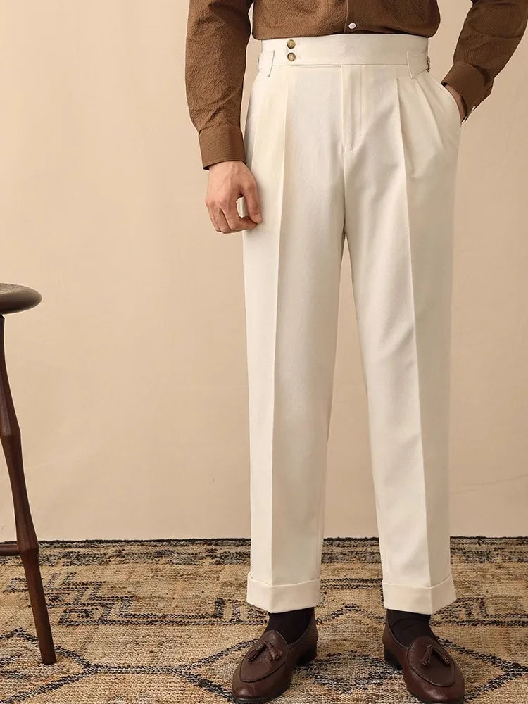 High-Waisted Trousers with Side Buckle – Tailored Fit
