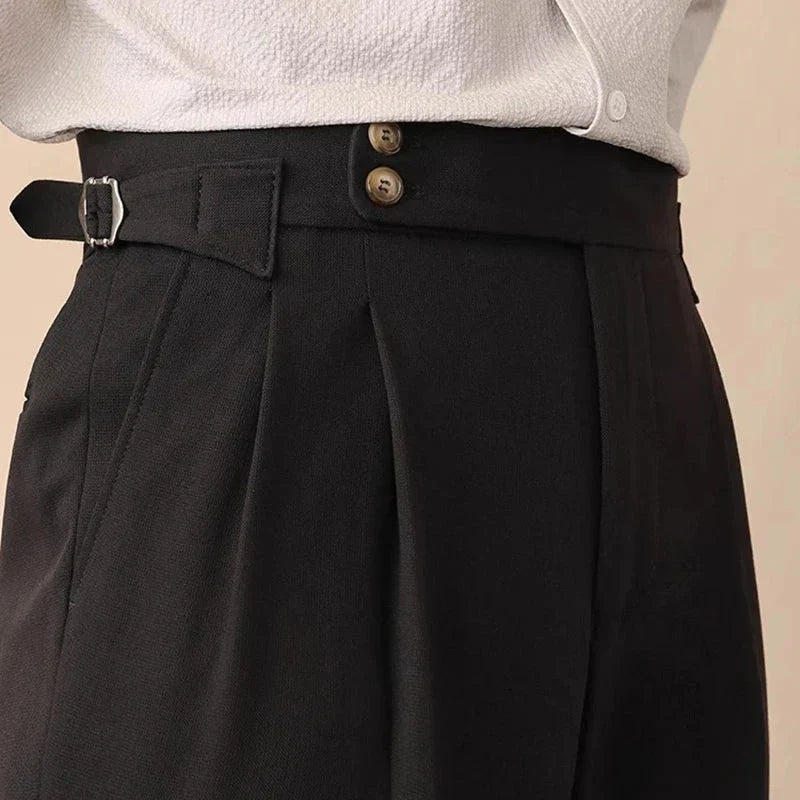 High-Waisted Trousers with Side Buckle – Tailored Fit