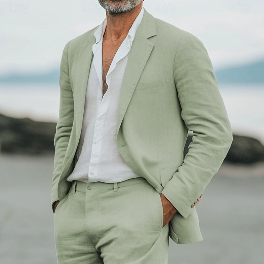 Men’s 2-Piece Linen Suit – Lightweight Summer Blazer and Trousers Set