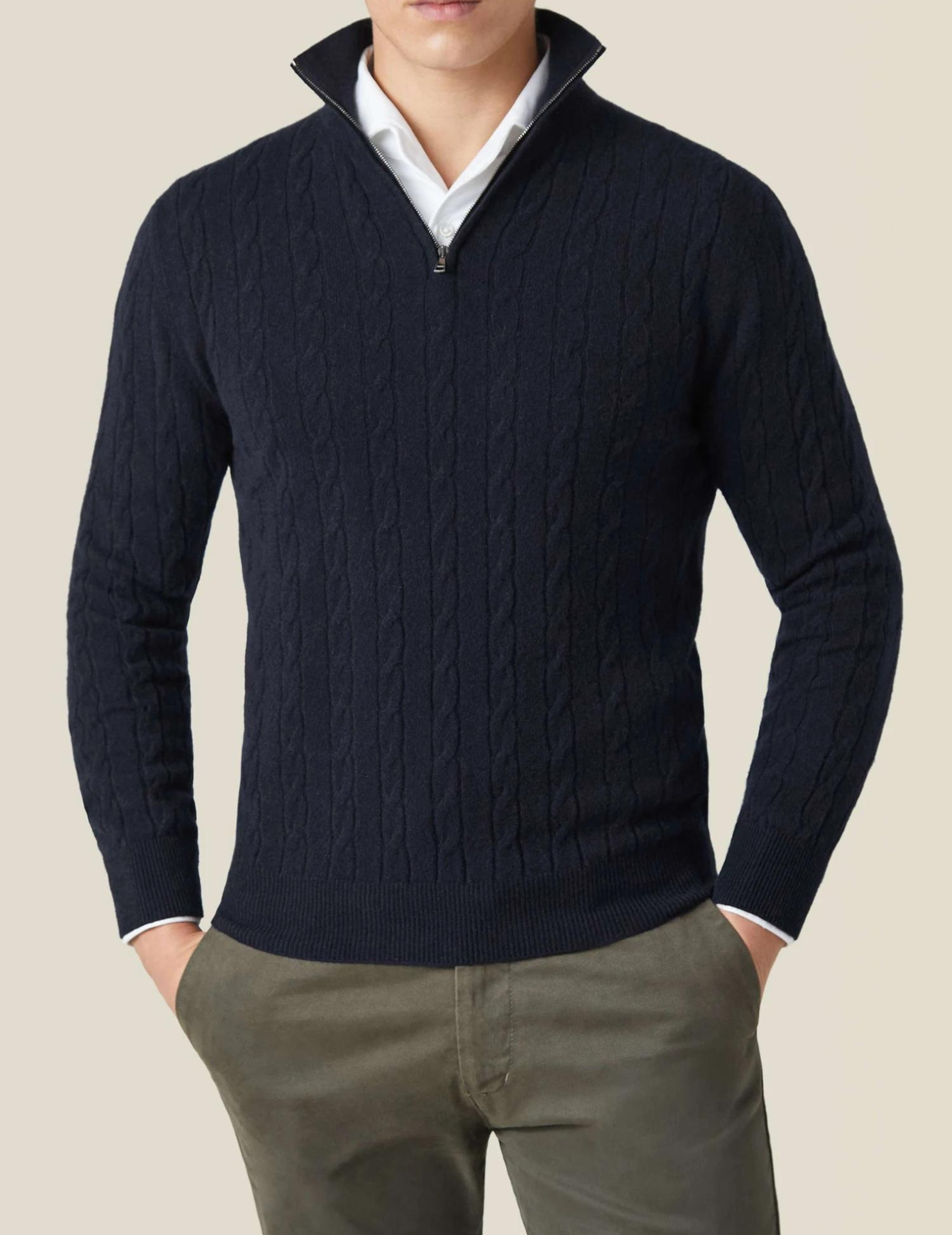 Men’s Cable-Knit Quarter-Zip Sweater – Classic Funnel Neck Knit Wear