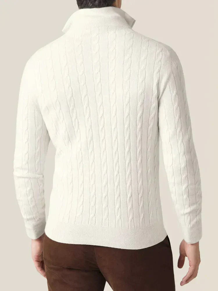Men’s Cable-Knit Quarter-Zip Sweater – Classic Funnel Neck Knit Wear