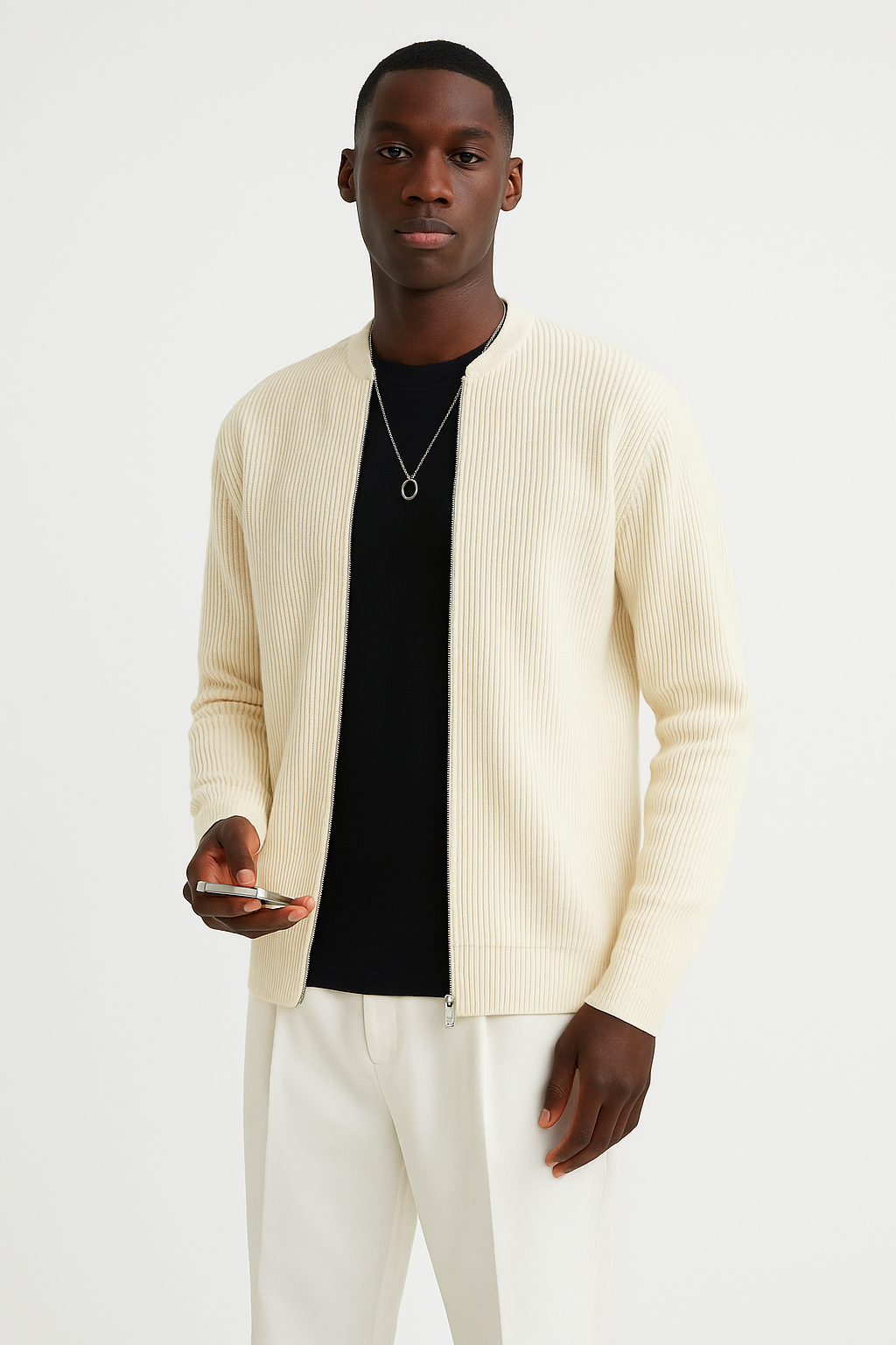 Men’s Cardigan Sweater – Ribbed Knit – Relaxed Fit – Double Zipper – Long Sleeve