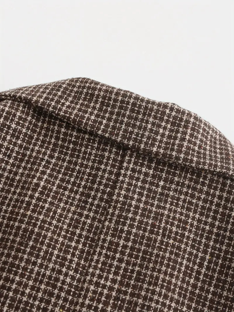 Men’s Check Double-Breasted Blazer – Slim Fit Notch Lapel Jacket