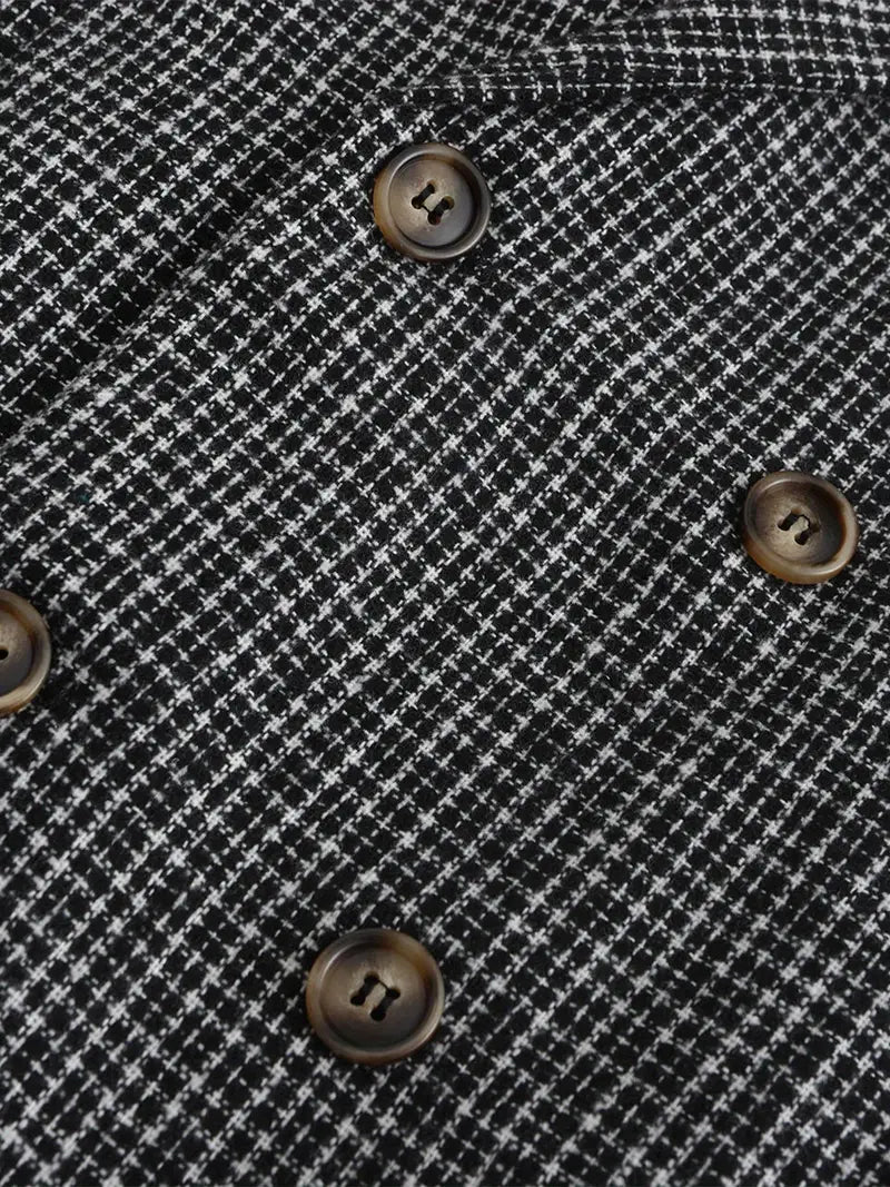 Men’s Check Double-Breasted Blazer – Slim Fit Notch Lapel Jacket