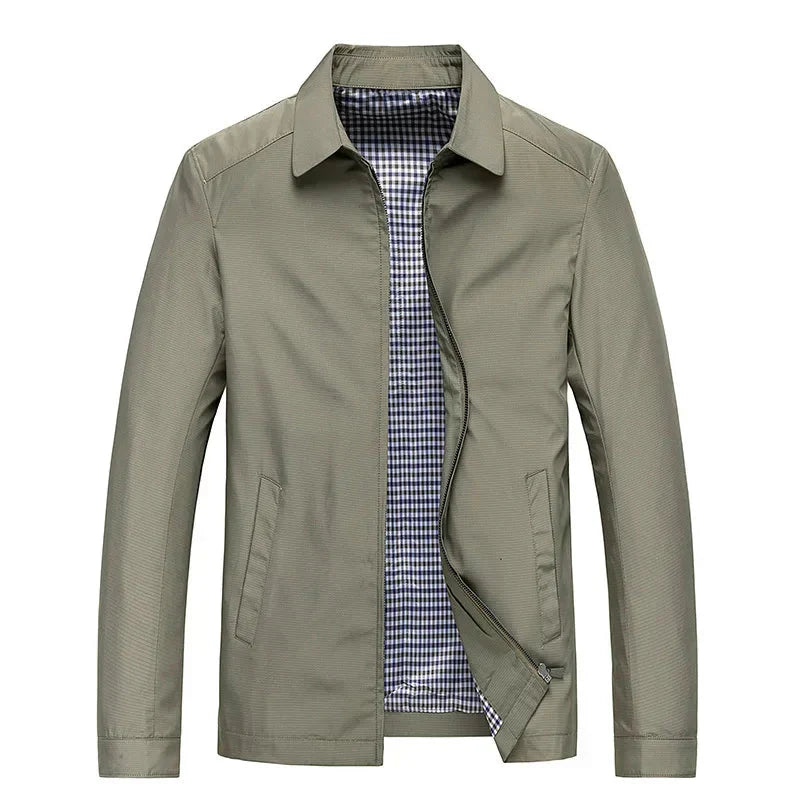 Men’s Classic Black Zip-Up Jacket – Lightweight Checked Lining