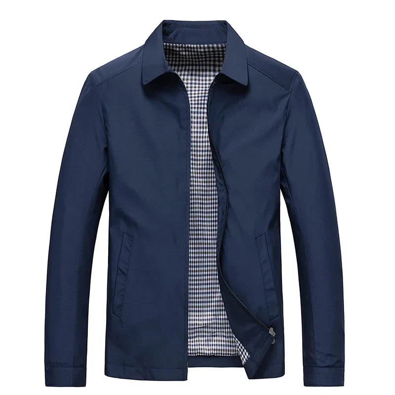 Men’s Classic Black Zip-Up Jacket – Lightweight Checked Lining