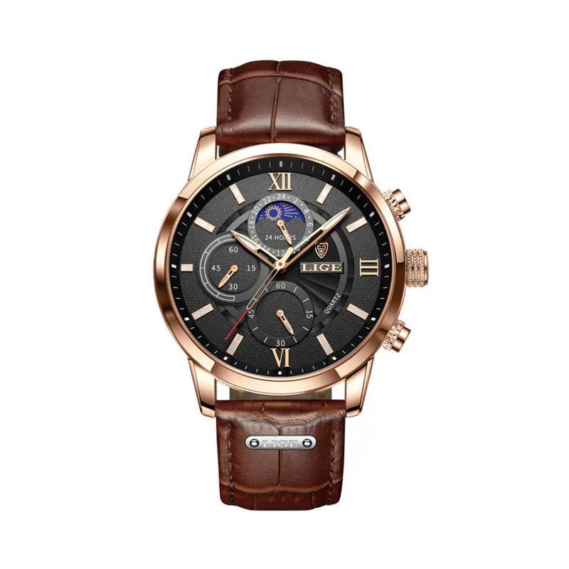 Men’s Classic Dress Watch – 43mm Dial with Glow-in-the-Dark Detail