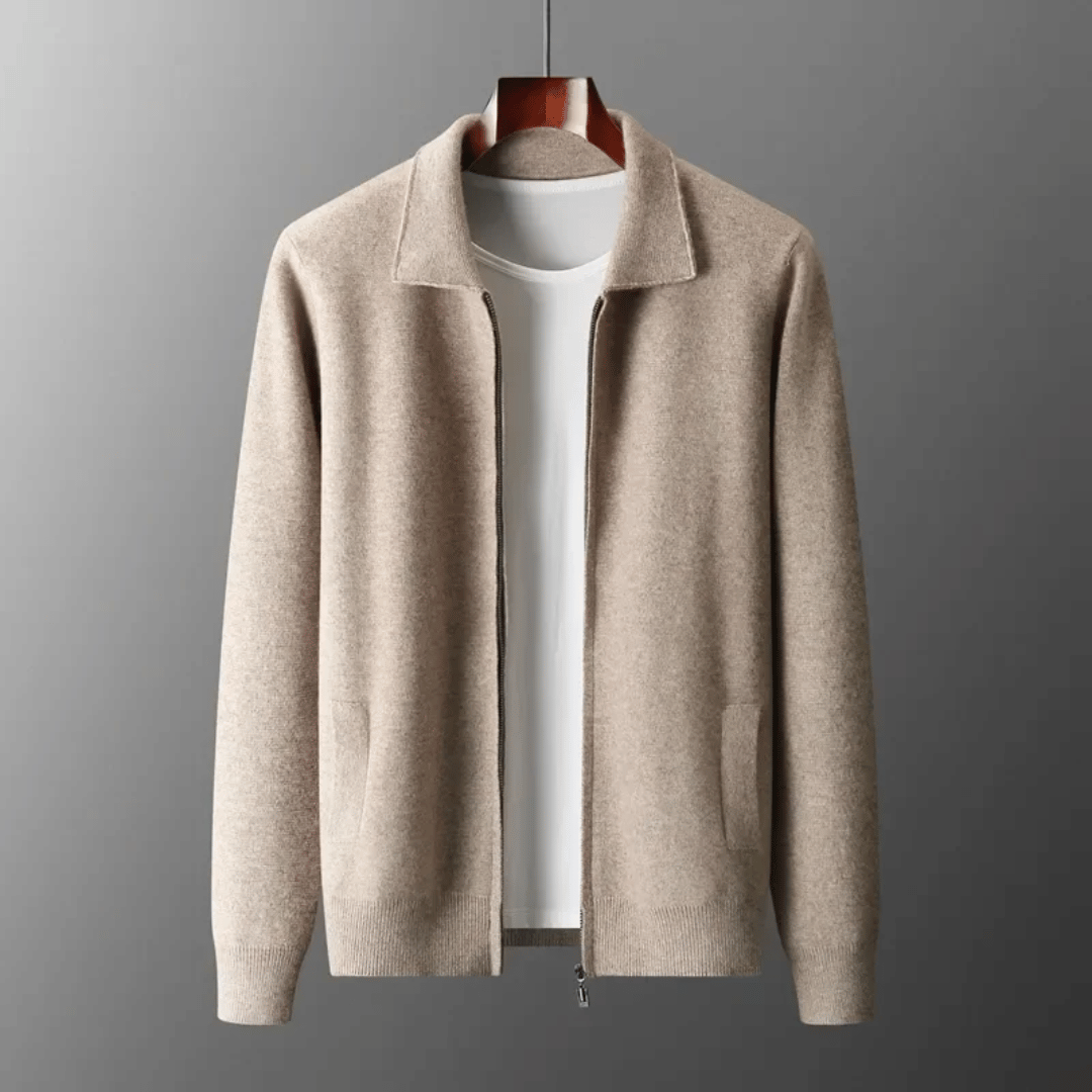 Men’s Collared Zip-Up Knit Cardigan – Casual Smart Layering Jacket