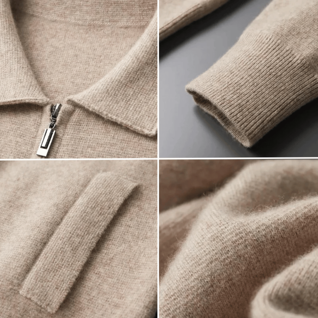 Men’s Collared Zip-Up Knit Cardigan – Casual Smart Layering Jacket