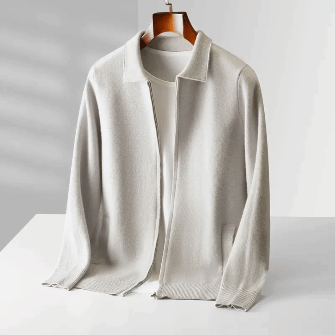 Men’s Collared Zip-Up Knit Cardigan – Casual Smart Layering Jacket