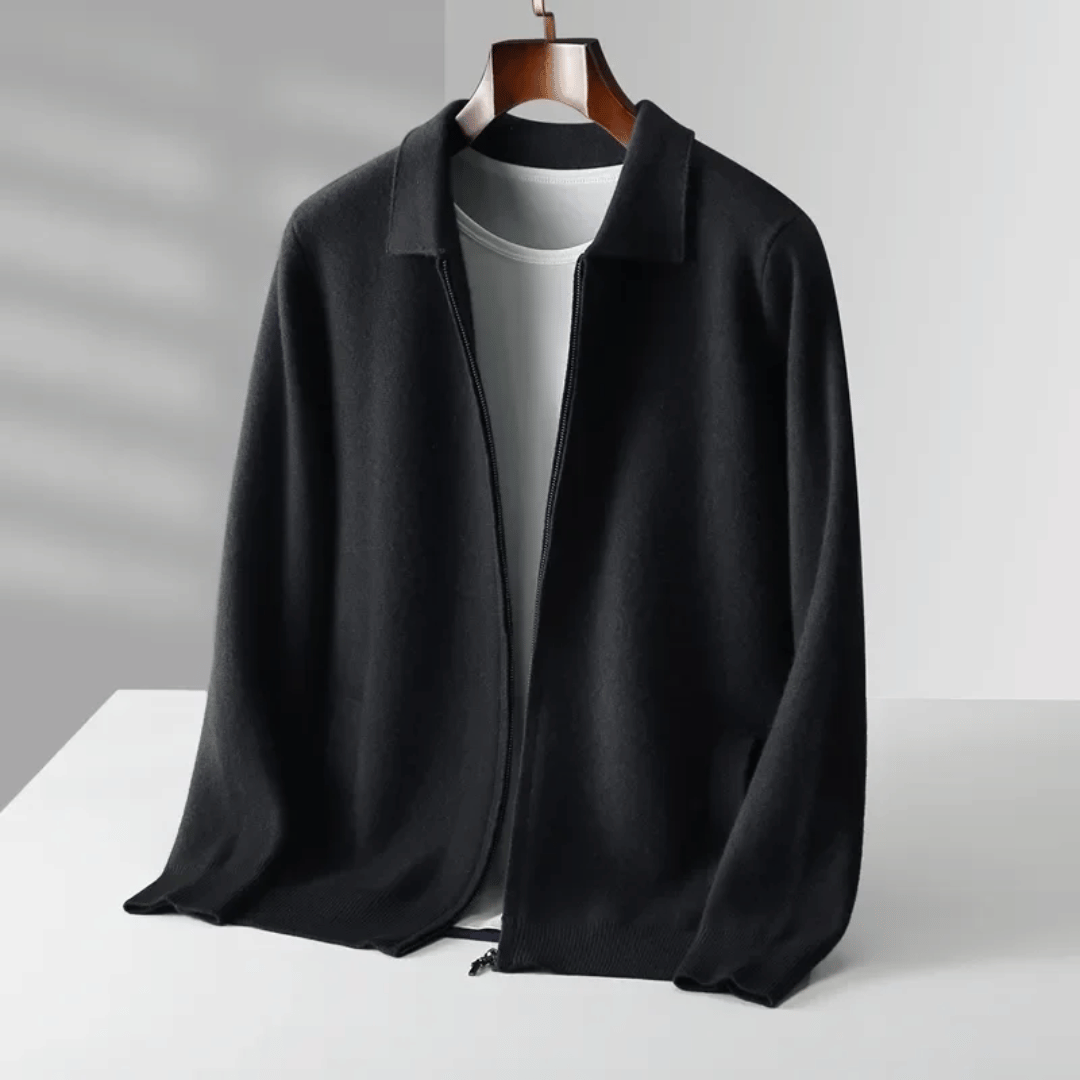 Men’s Collared Zip-Up Knit Cardigan – Casual Smart Layering Jacket