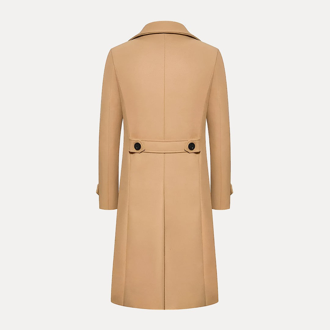 Men’s Double-Breasted Long Coat – Tailored Winter Overcoat with Peak Lapels