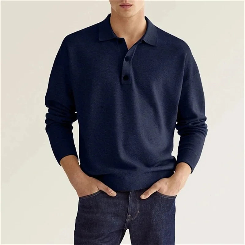 Men’s Half Buttoned Long Sleeve Polo Shirt – Smart Casual Essential