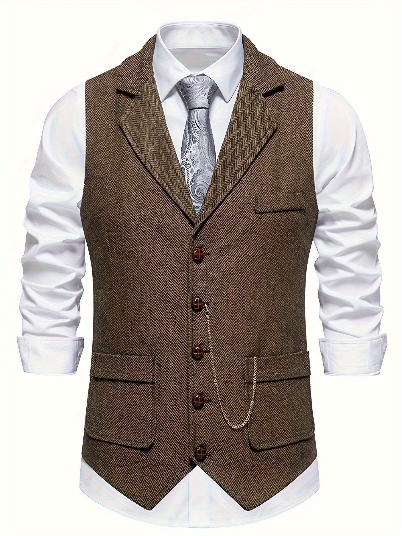 Men’s Heritage Waistcoat – Herringbone, Tailored, Lapel Front