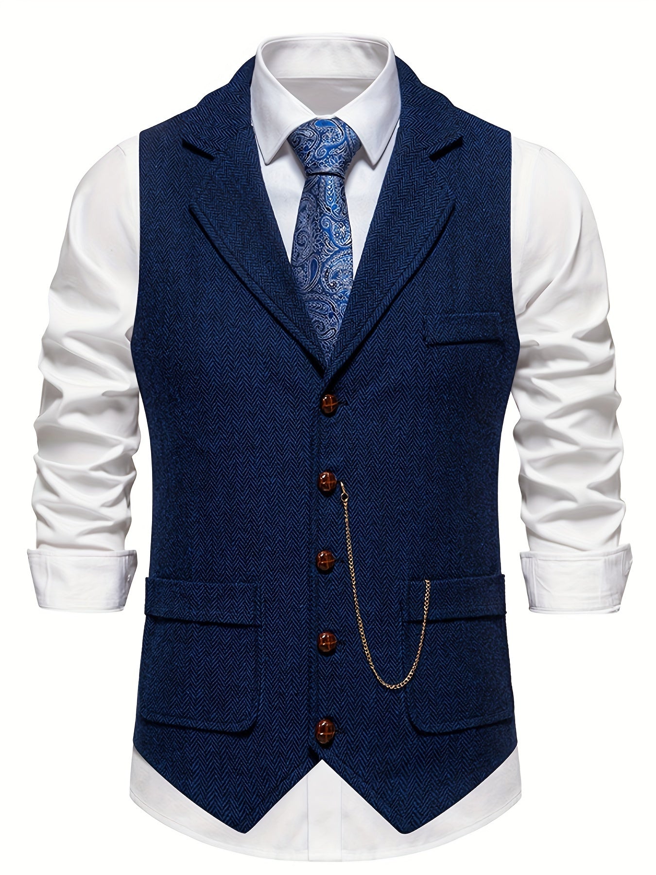 Men’s Heritage Waistcoat – Herringbone, Tailored, Lapel Front