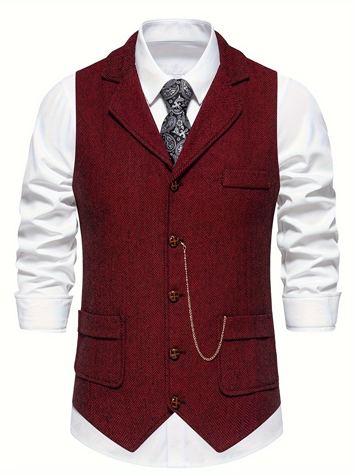 Men’s Heritage Waistcoat – Herringbone, Tailored, Lapel Front