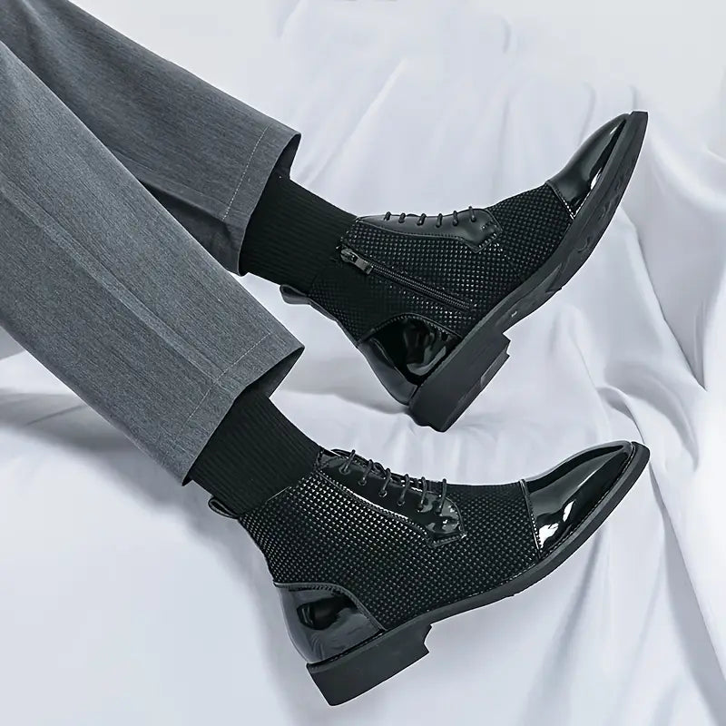 Men’s High-Top Pointed Toe Derby Shoes – Black & White Houndstooth