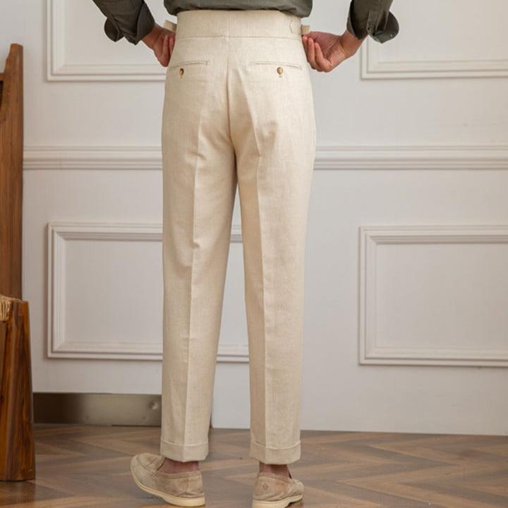 Men's High Waisted Pleated Trousers with Side Adjuster - Italian Style